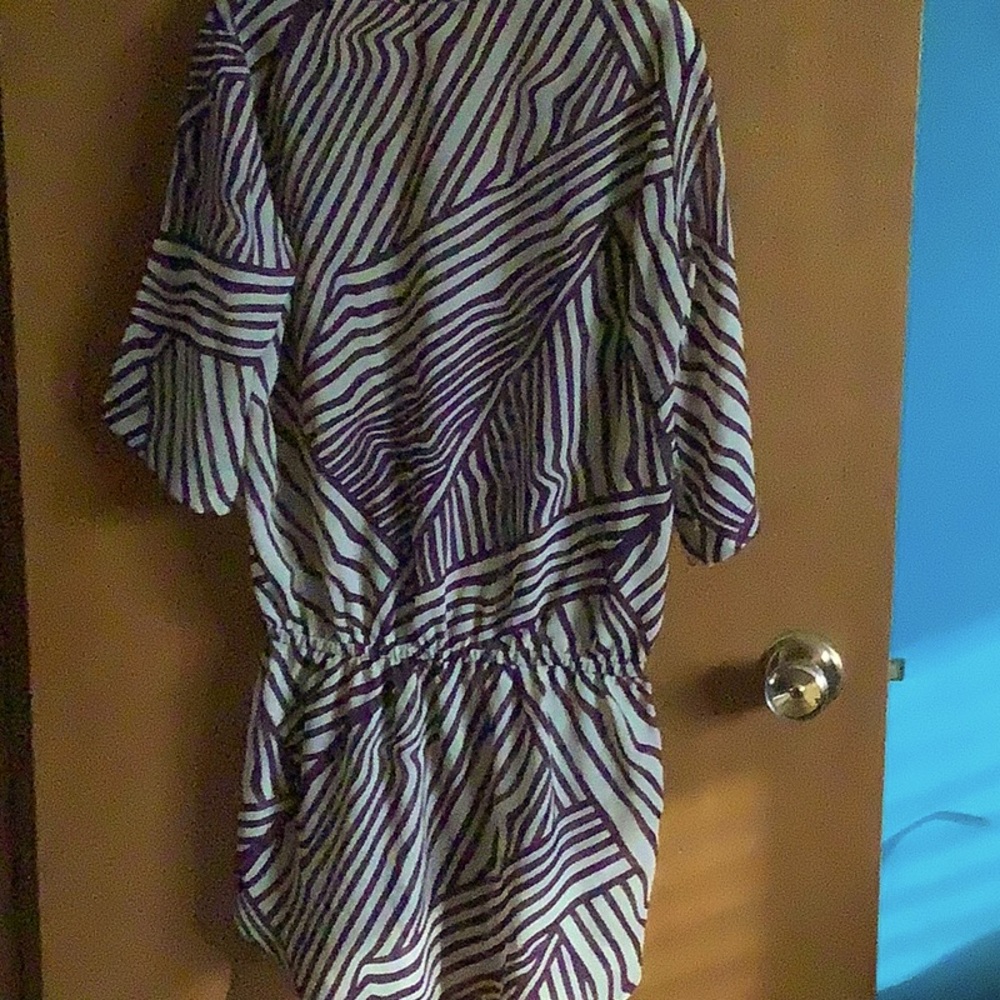 Burgundy And taupe striped swimsuit coverup